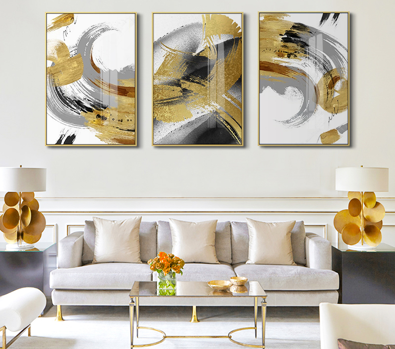 新中式抽象裝飾畫 客廳晶瓷畫 簡約風格金色墨跡餐廳創(chuàng)意壁畫掛畫 純手繪油畫