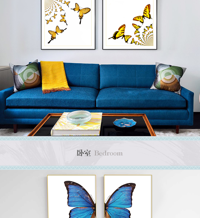 現(xiàn)代輕奢簡歐動物裝飾畫 餐廳蝴蝶標(biāo)本鋁合金框晶瓷畫 純手繪油畫 蝶舞