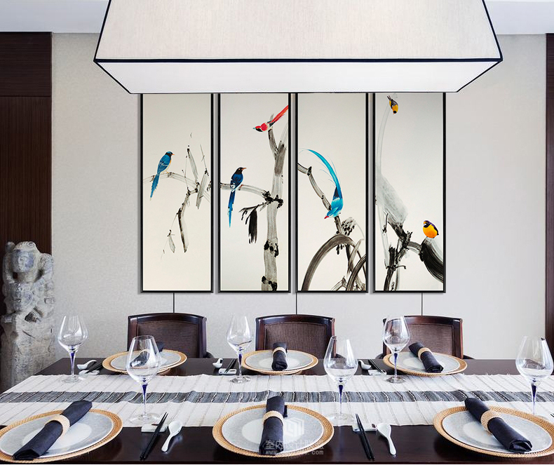 新中式手繪藝術(shù)裝飾畫 客廳臥室掛畫 鳥語枝頭