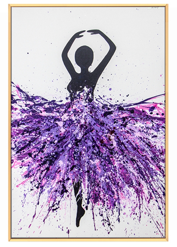 現(xiàn)代簡約客廳裝飾畫 臥室原創(chuàng)手繪流彩畫 廚房鋁合金框掛畫 紫裙子