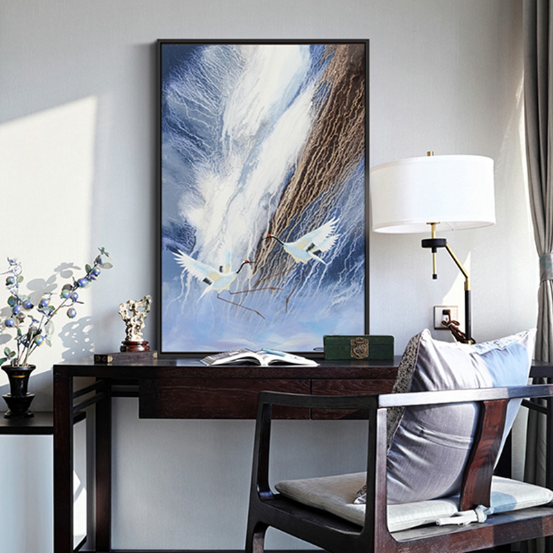 新中式抽象客廳裝飾畫(huà) 餐廳原創(chuàng)純手繪畫(huà) 玄關(guān)環(huán)保PS框掛畫(huà) 仙鶴