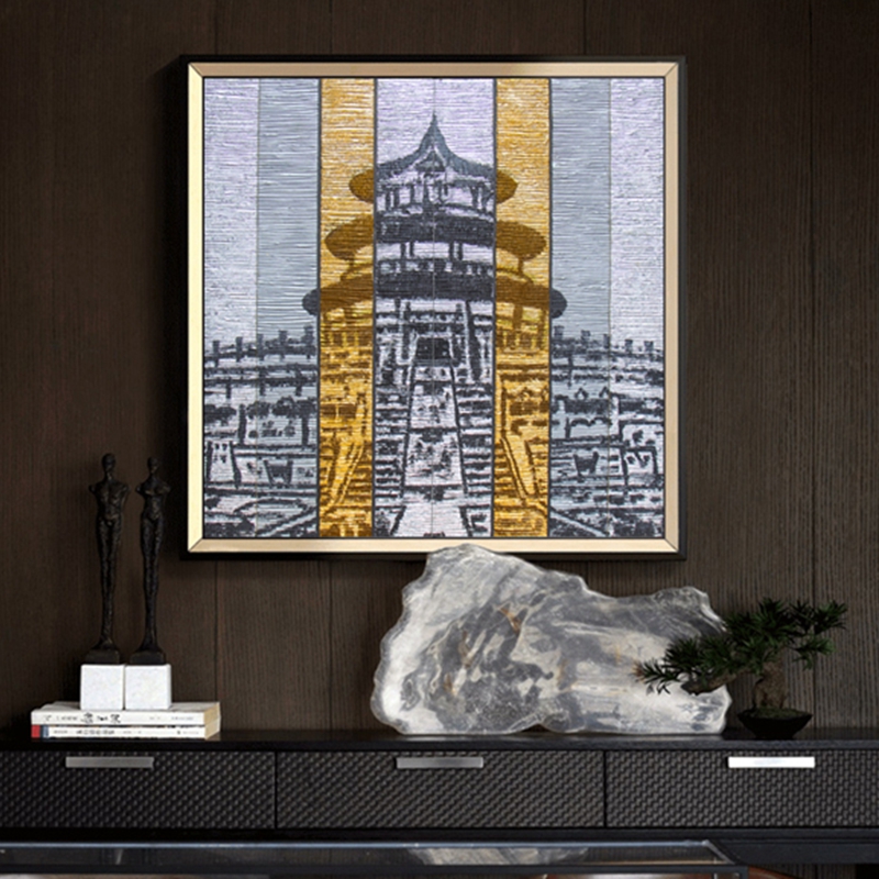 新中式客廳裝飾畫 臥室原創(chuàng)純手繪畫 玄關環(huán)保PS框掛畫 天壇