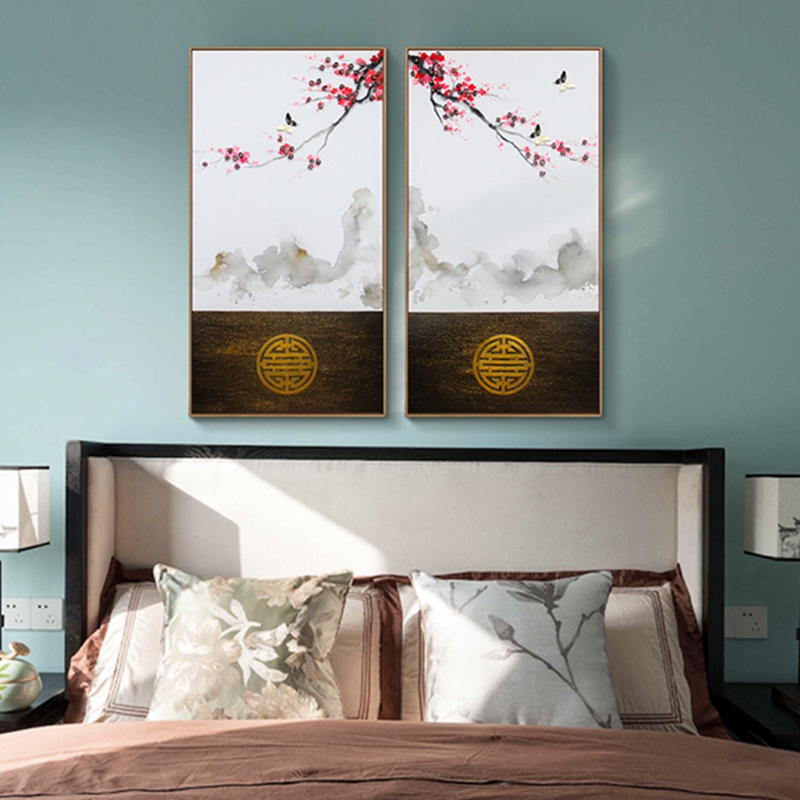 新中式客廳裝飾畫 臥室原創(chuàng)純手繪報春圖 玄關環(huán)保PS框掛畫 報春圖