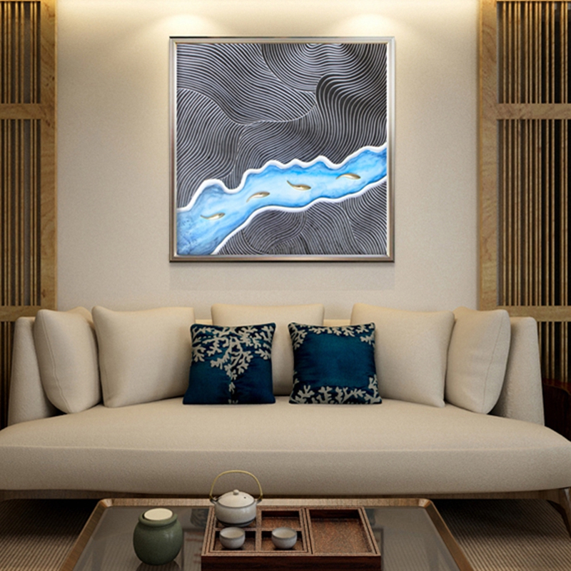 新中式客廳裝飾畫 餐廳原創(chuàng)實(shí)物紙藝畫 臥室環(huán)保PS框掛畫 小溪